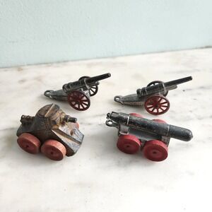 Vintage Manoil Diecast Military Toy Lot 4pc Cannons Tank Rocket 69 USA Pre-War